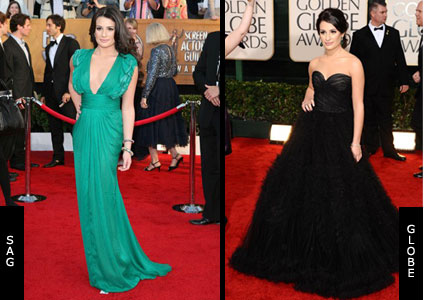 LEA MICHELE. Golden Globes: Dress by Oscar de la Renta and Chopard jewelry.